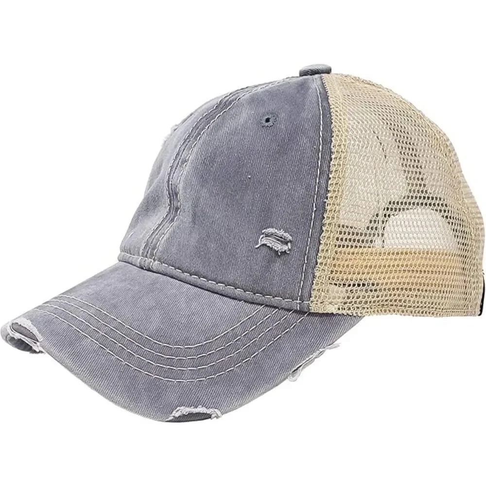 Women's Grey Beige Mesh Washed Adjustable Fit Classic Comfortable Baseball Cap